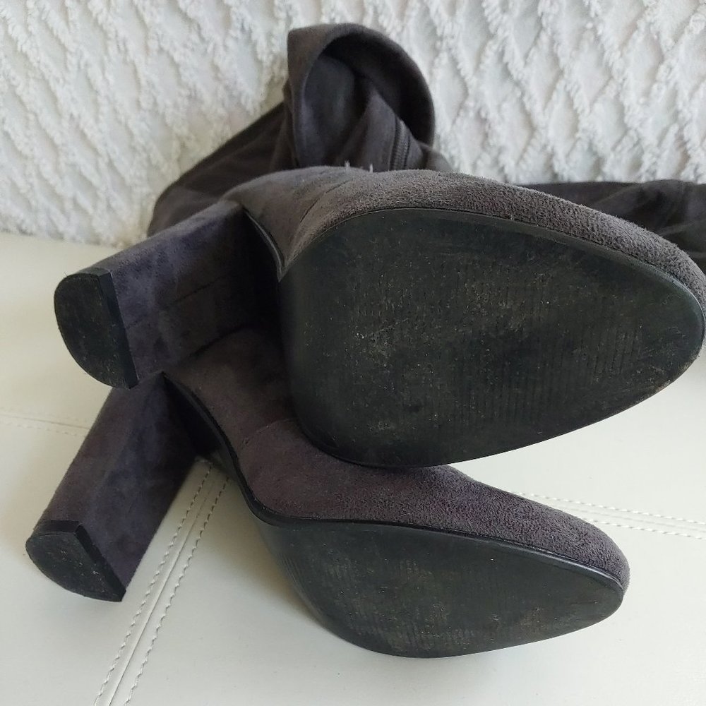 Over The Knee Faux Suede Block Heel Boots String Detail - Picture 5 of 10